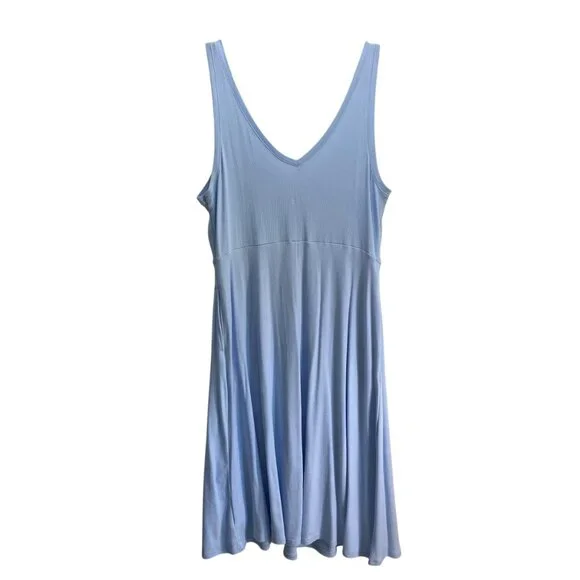 New Fit Flare Midi Dress XXL Blue Stretchy New V-Neck Minimalist Quiet Luxury - Picture 4 of 10